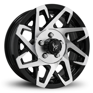 Custom Trailer Wheels in 14x5.5 Inch Gloss Black Machined Face by Buck Commander Trailer Wheels for All Trailer Types in Pattern 5-Lug 5x4.50 / 5x114.3